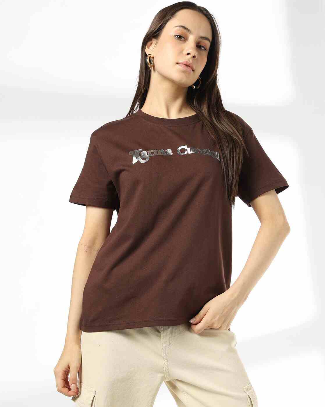 DNMX | Women Typographic Print Boxy Fit Crew-Neck T-Shirt|3