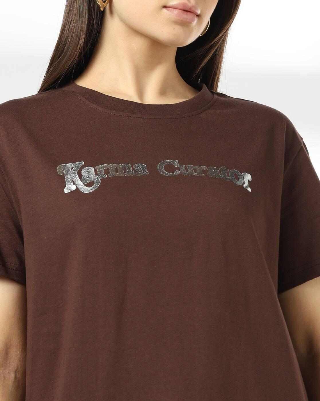 DNMX | Women Typographic Print Boxy Fit Crew-Neck T-Shirt|4