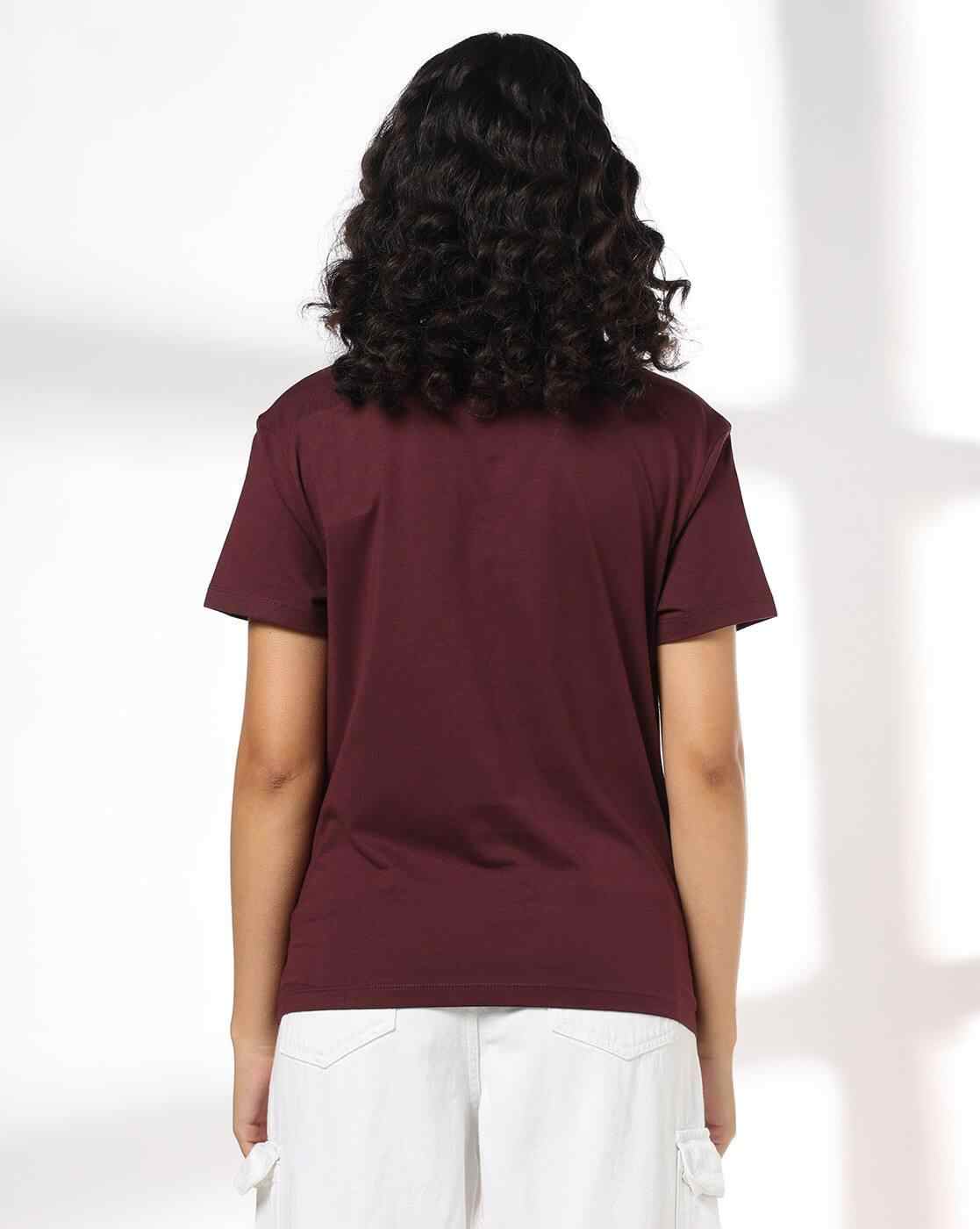 DNMX | Women Typographic Print Loose Fit Crew-Neck T-Shirt|2