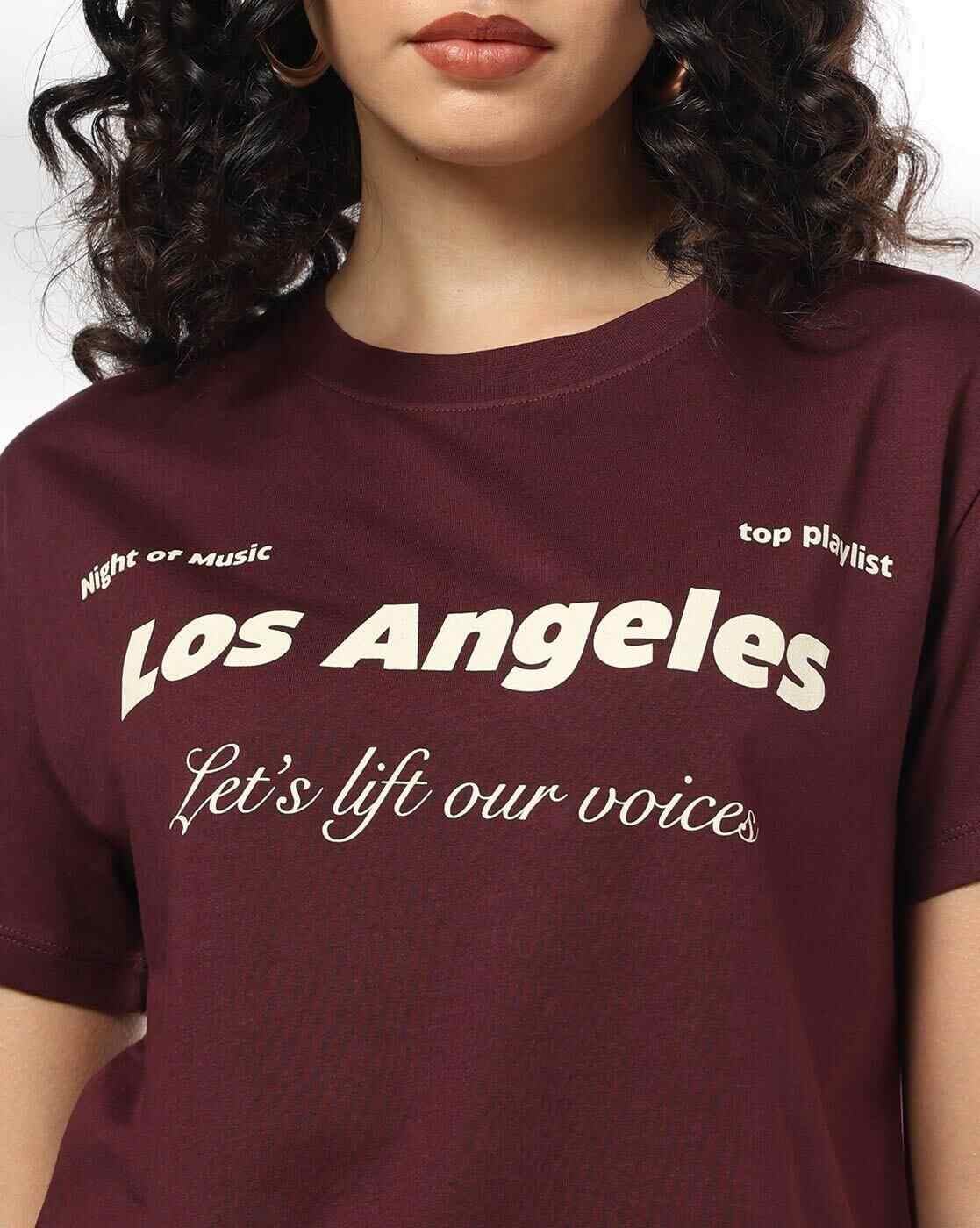 DNMX | Women Typographic Print Loose Fit Crew-Neck T-Shirt|3