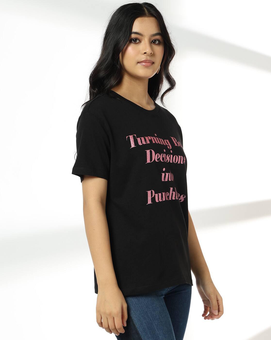 DNMX | Women Printed Loose Fit Crew-Neck T-Shirt|1