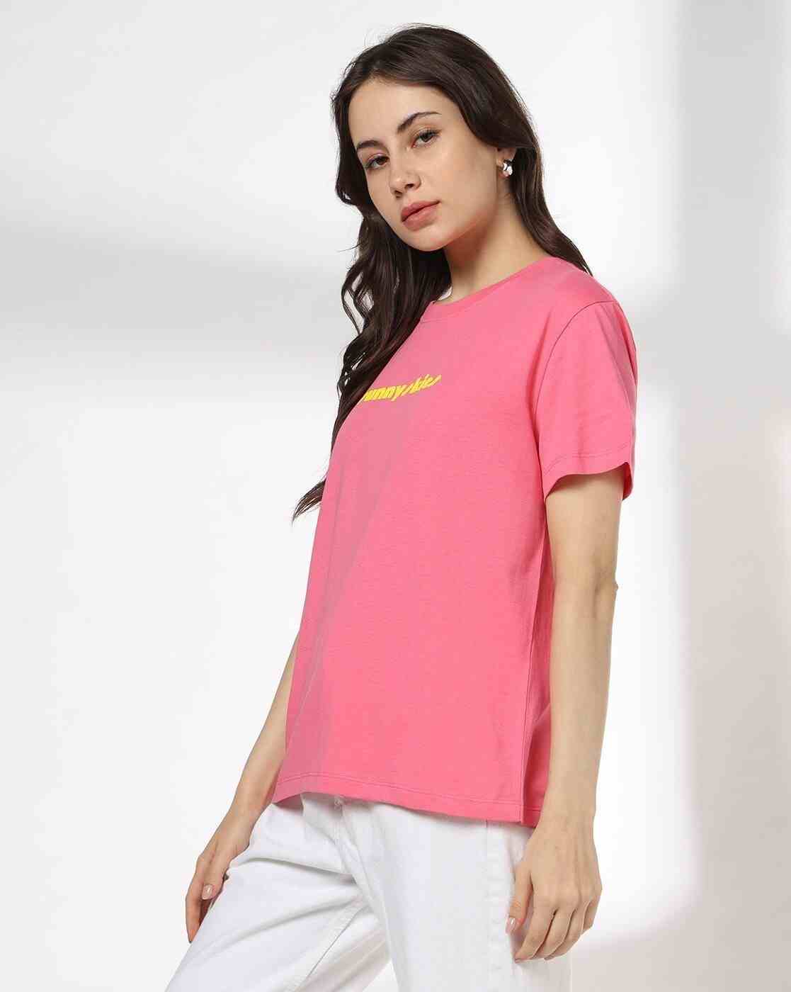 DNMX | Women Typographic Print Boxy Fit Crew-Neck T-Shirt|1