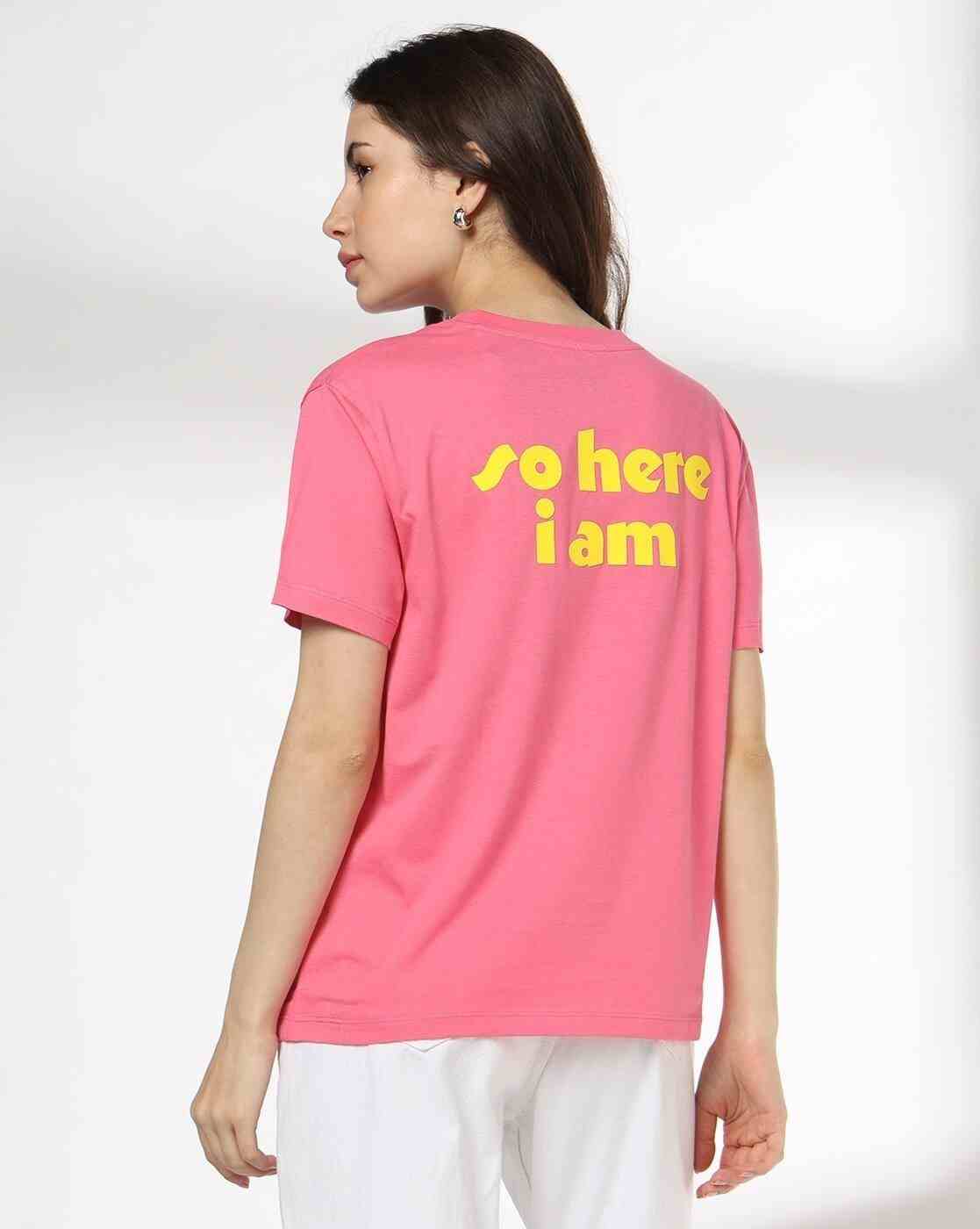 DNMX | Women Typographic Print Boxy Fit Crew-Neck T-Shirt|2
