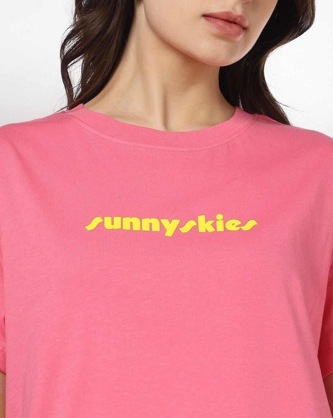 DNMX | Women Typographic Print Boxy Fit Crew-Neck T-Shirt|3