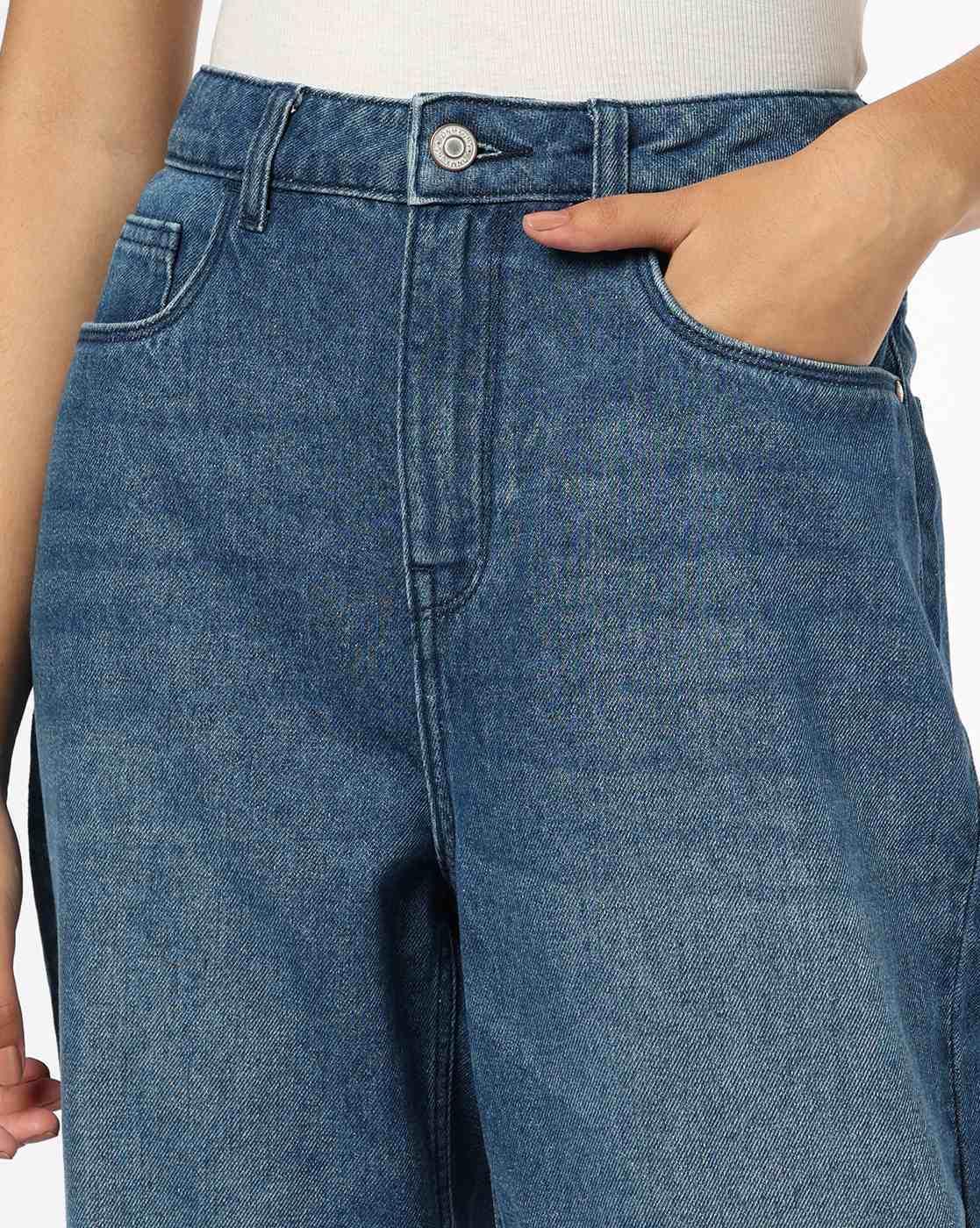 DNMX | Women Washed Mom Fit Jeans|2
