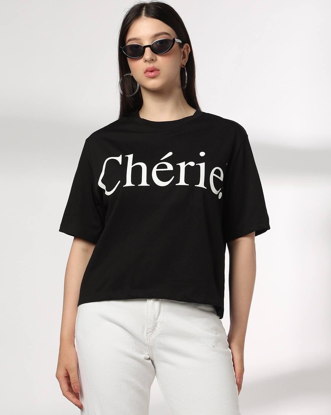 DNMX | Women Typographic Print Loose Fit Crew-Neck T-Shirt|0