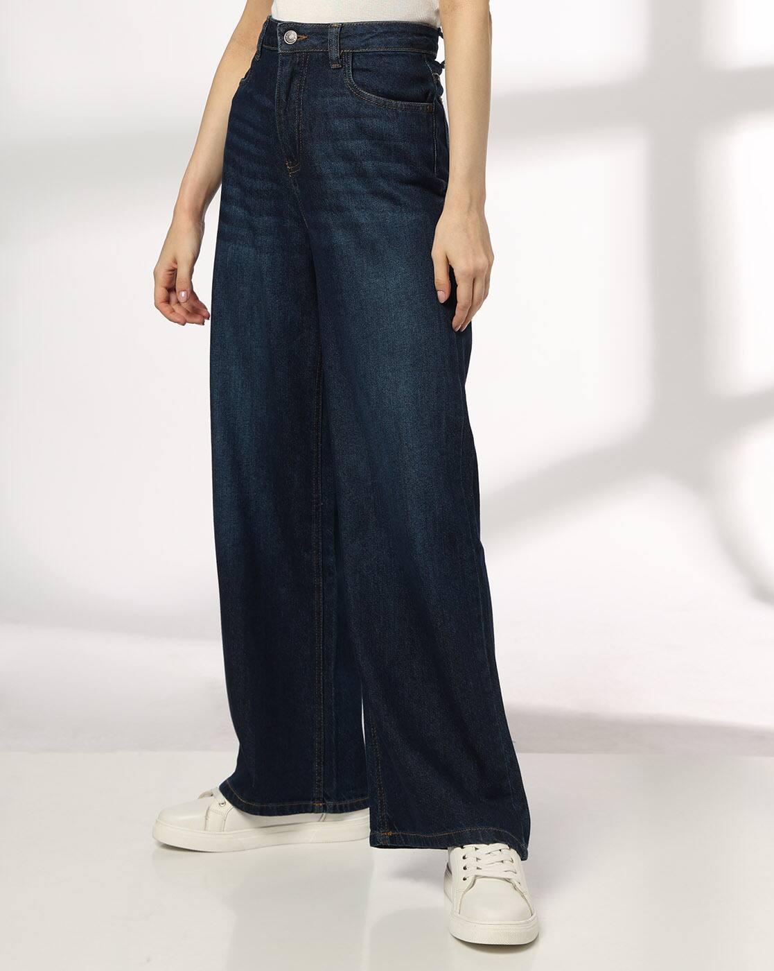 DNMX | Women Lightly Washed Wide Leg Jeans|1