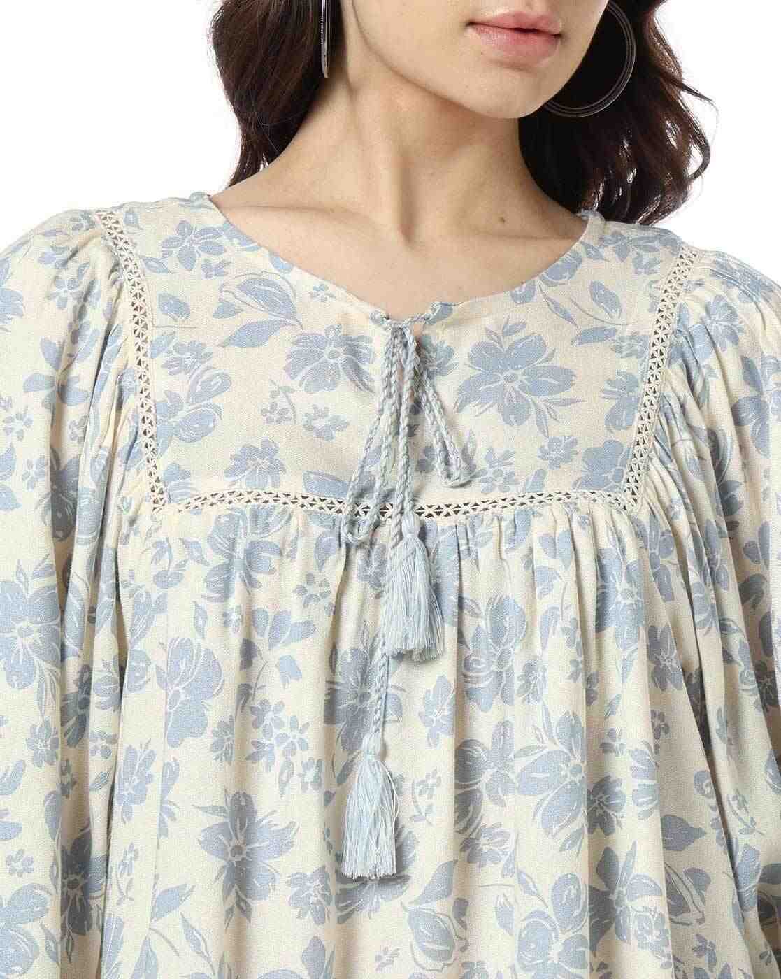 DNMX | Women Printed with Neck Tie-Up and Lace Insert|4