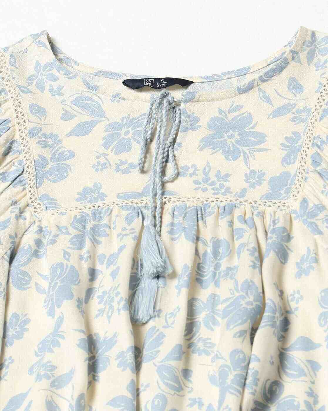 DNMX | Women Printed with Neck Tie-Up and Lace Insert|5