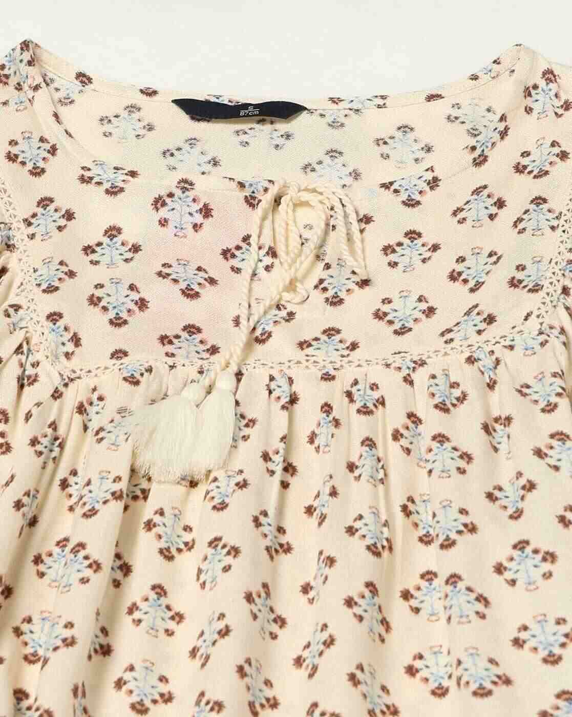 DNMX | Women Printed with Neck Tie-Up and Lace Insert|4