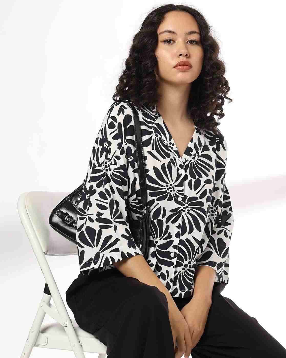 DNMX | Women Printed Boxy Fit Classic Shirt|0