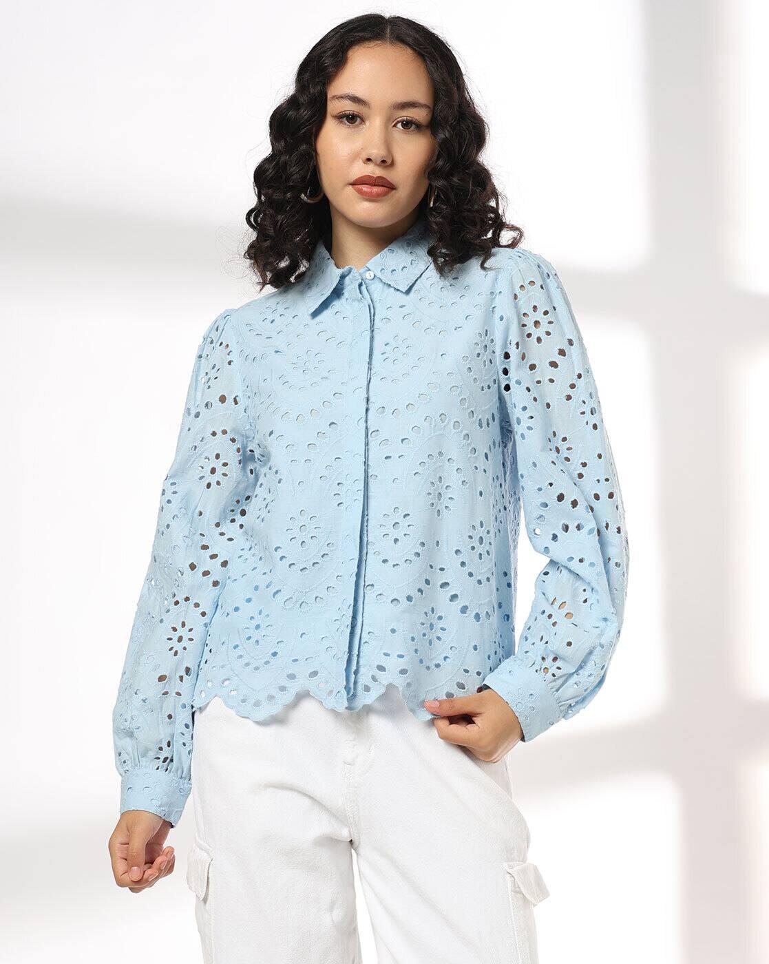DNMX | Women Schiffli Relaxed Fit Classic Shirt|0