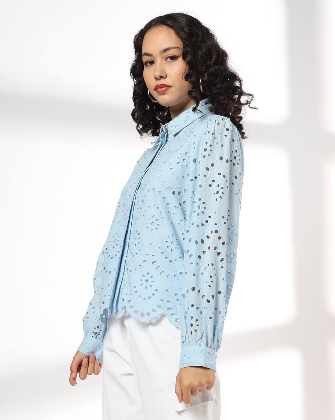 DNMX | Women Schiffli Relaxed Fit Classic Shirt|1