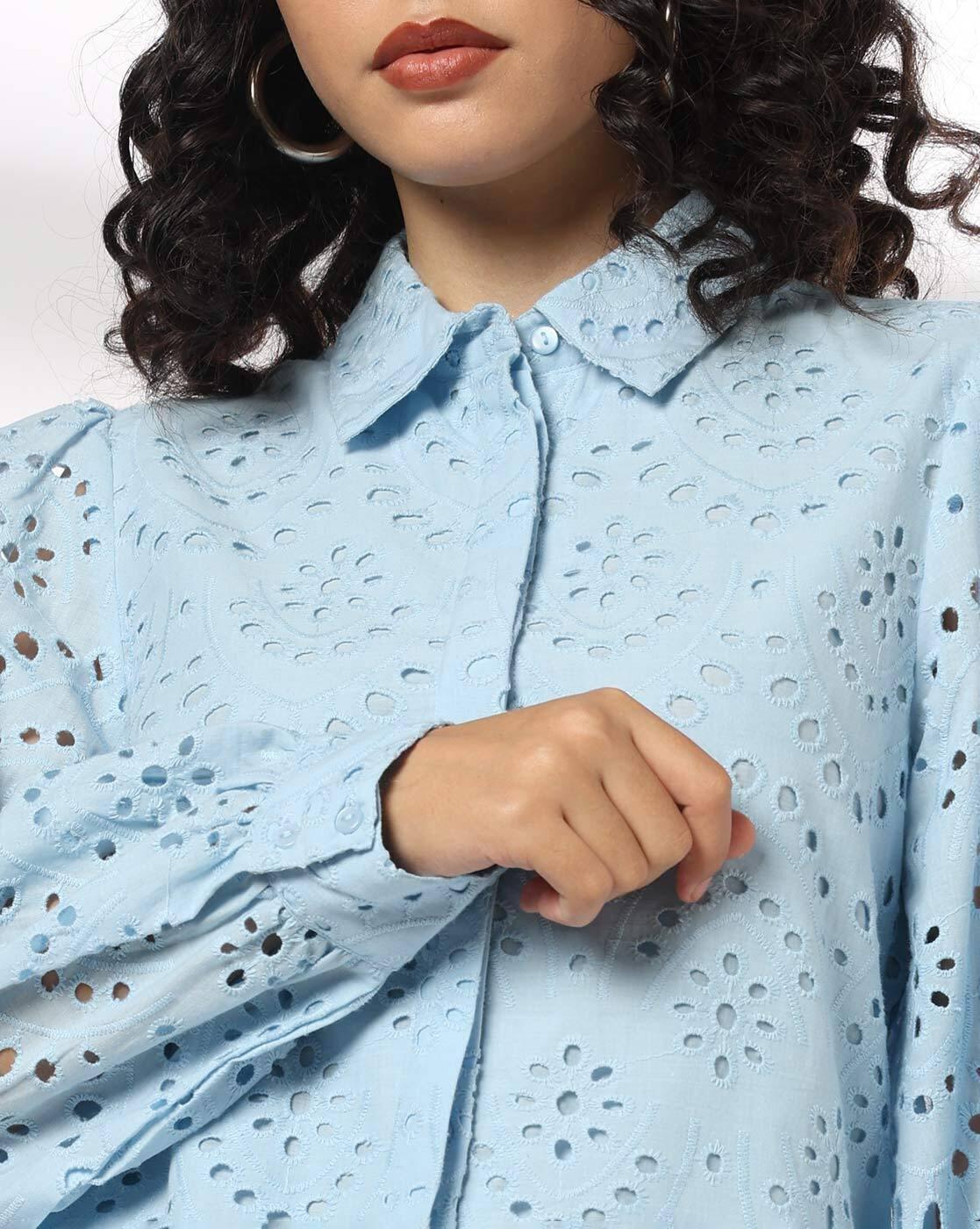 DNMX | Women Schiffli Relaxed Fit Classic Shirt|3