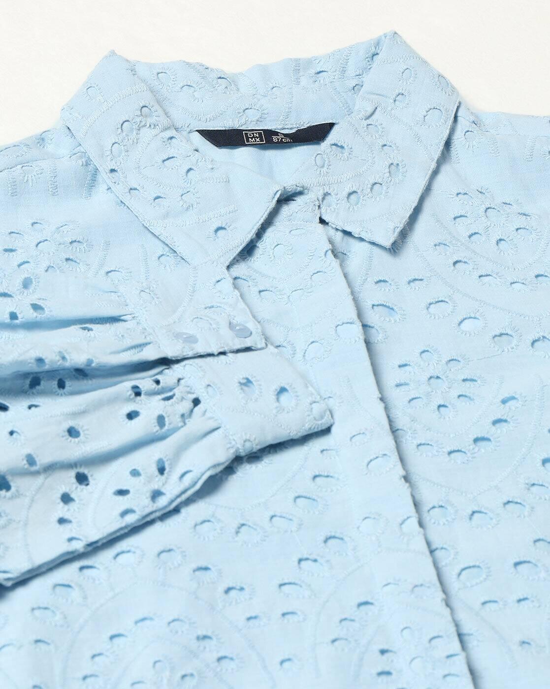 DNMX | Women Schiffli Relaxed Fit Classic Shirt|4
