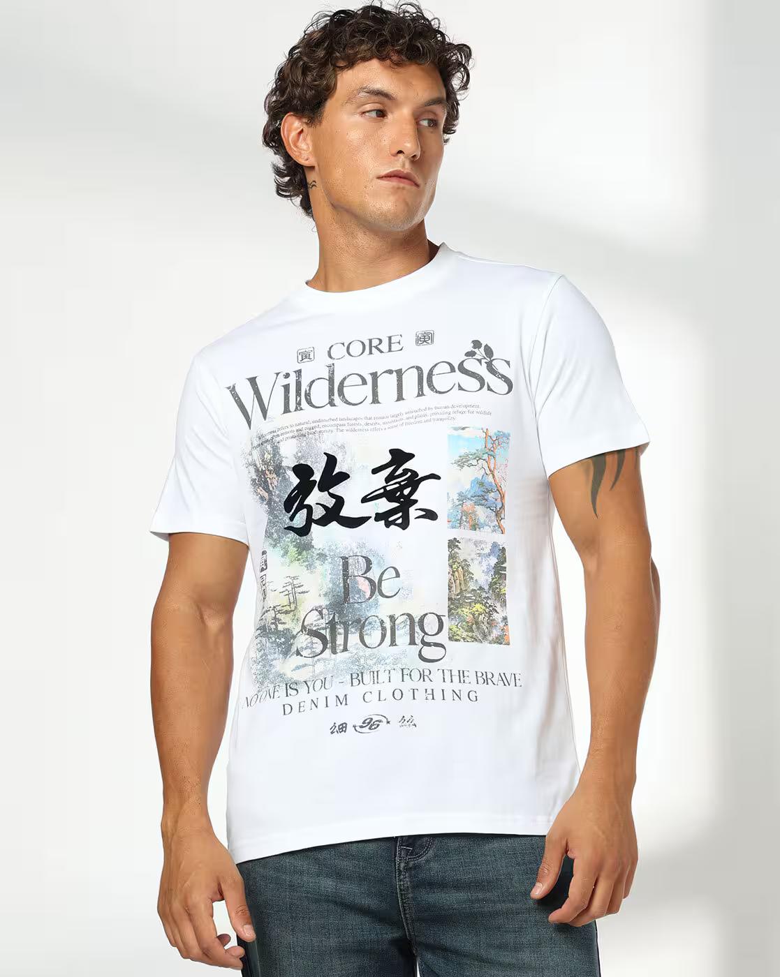 DNMX | Men Graphic Print Regular Fit Crew-Neck T-Shirt|0