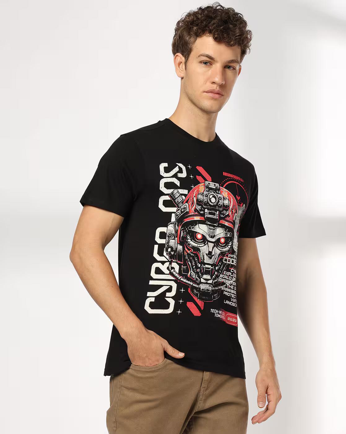 DNMX | Men Graphic Print Regular Fit Crew-Neck T-Shirt|0