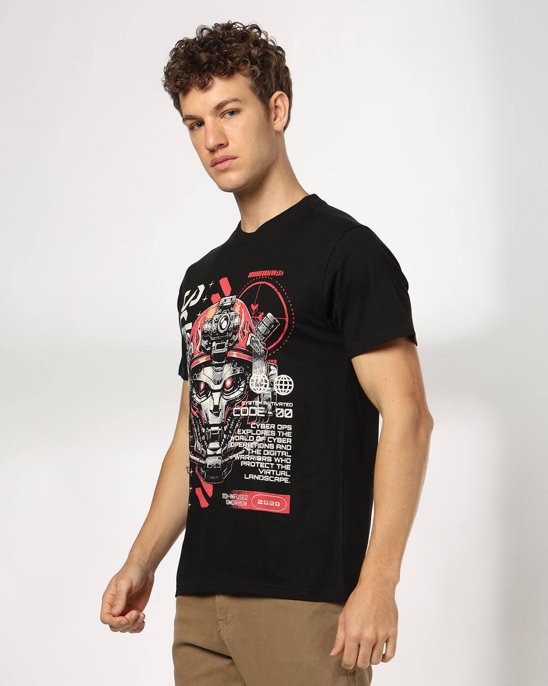 DNMX | Men Graphic Print Regular Fit Crew-Neck T-Shirt|1