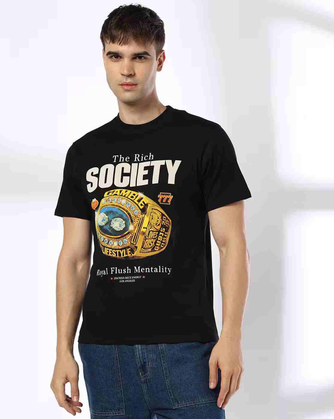 DNMX | Men Graphic Print Regular Fit Crew-Neck T-Shirt|0
