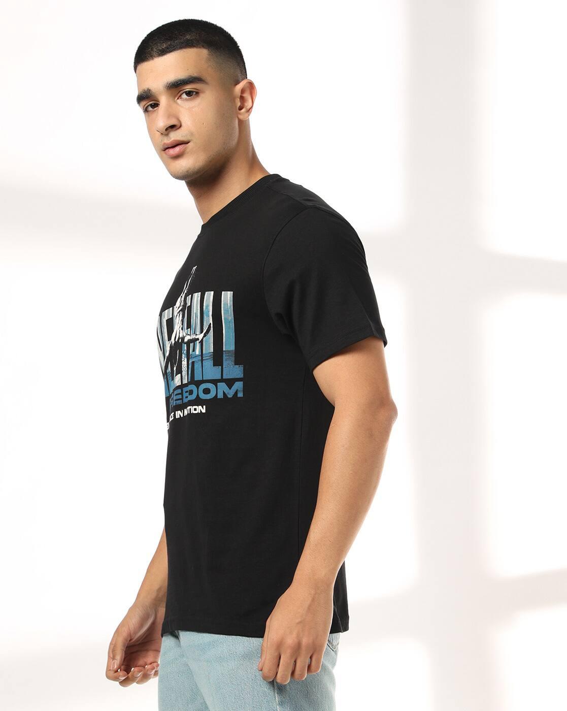 DNMX | Men Typographic Print Regular Fit Crew-Neck T-Shirt|1