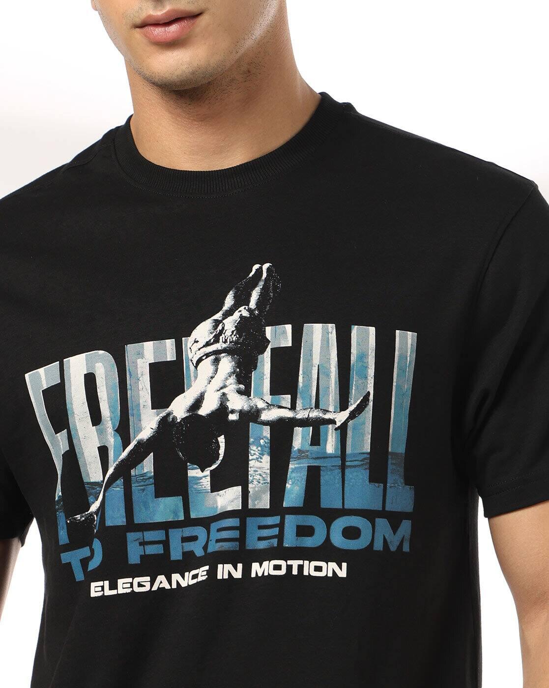 DNMX | Men Typographic Print Regular Fit Crew-Neck T-Shirt|2