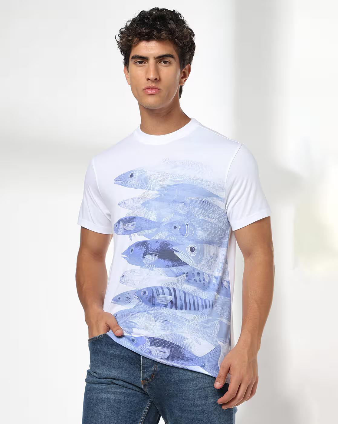 DNMX | Men Graphic Print Regular Fit Crew-Neck T-Shirt|0