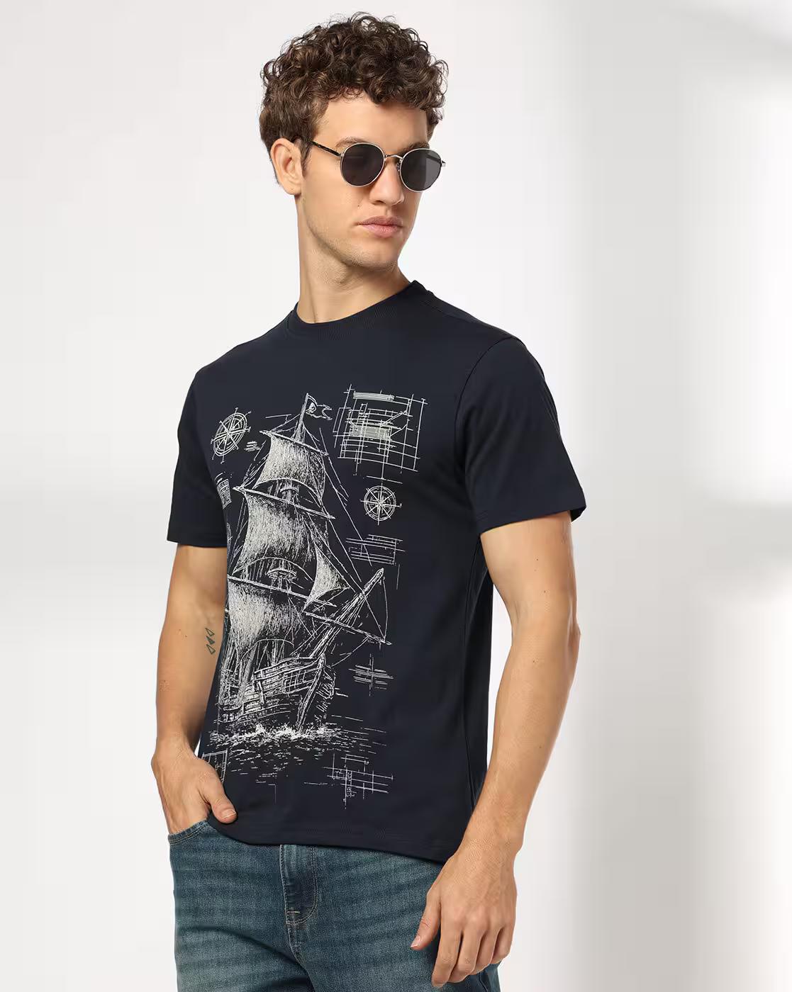 DNMX | Men Graphic Print Regular Fit Crew-Neck T-Shirt|0