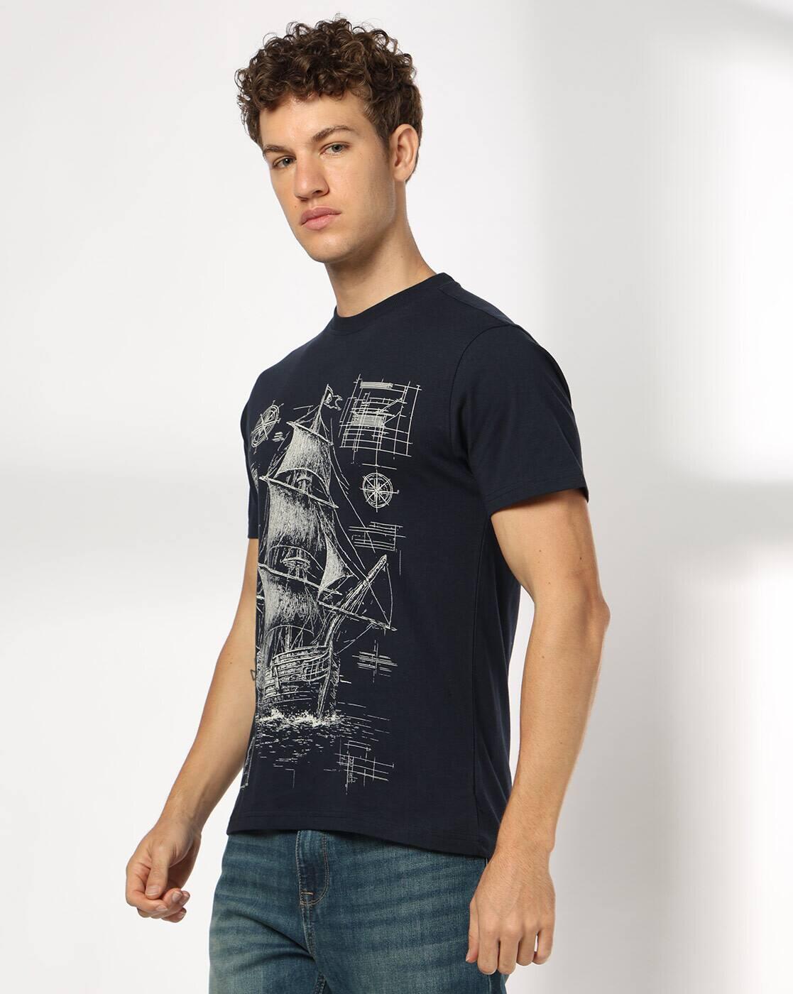 DNMX | Men Graphic Print Regular Fit Crew-Neck T-Shirt|1