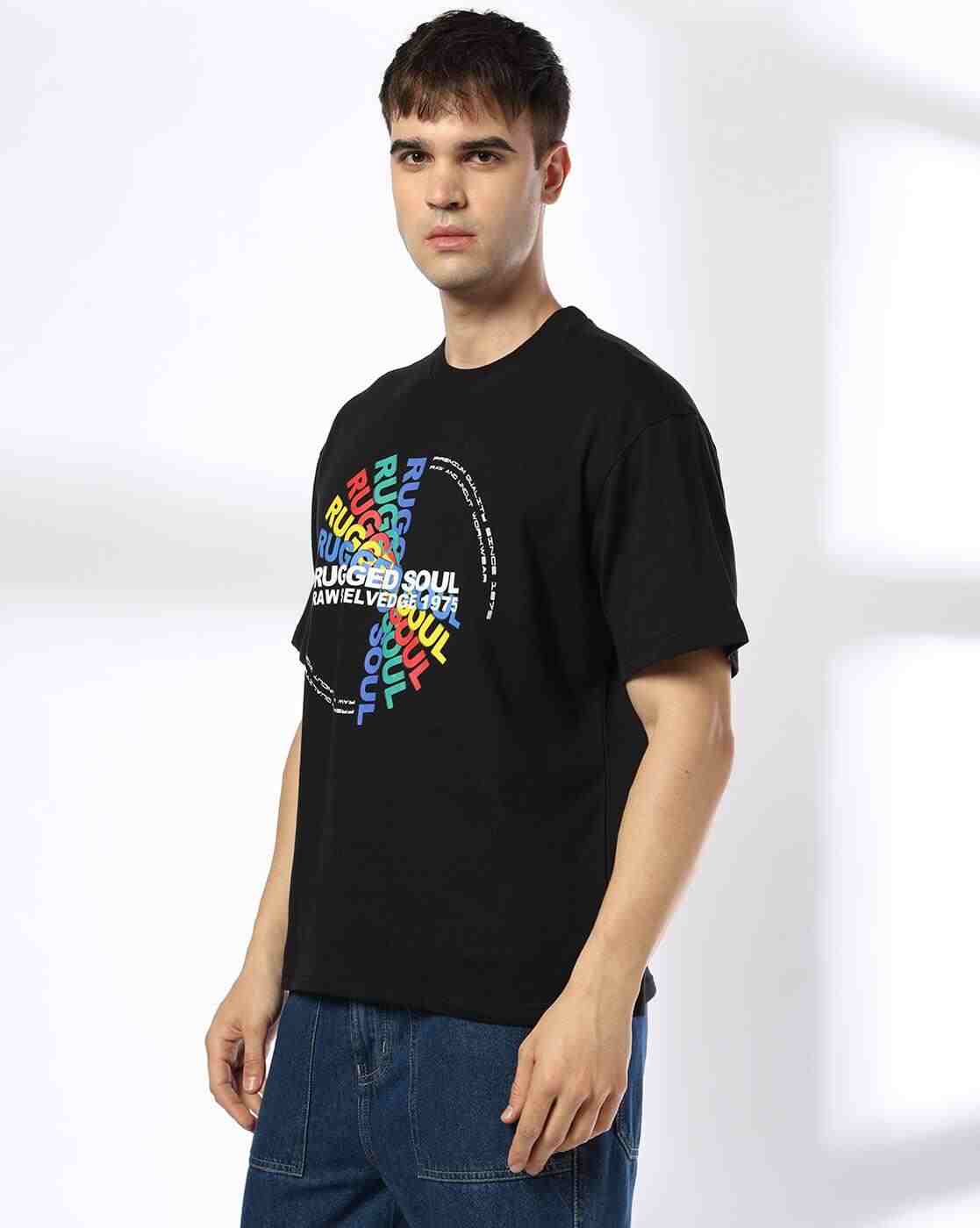 DNMX | Men Typographic Print Boxy Fit Crew-Neck T-Shirt|1