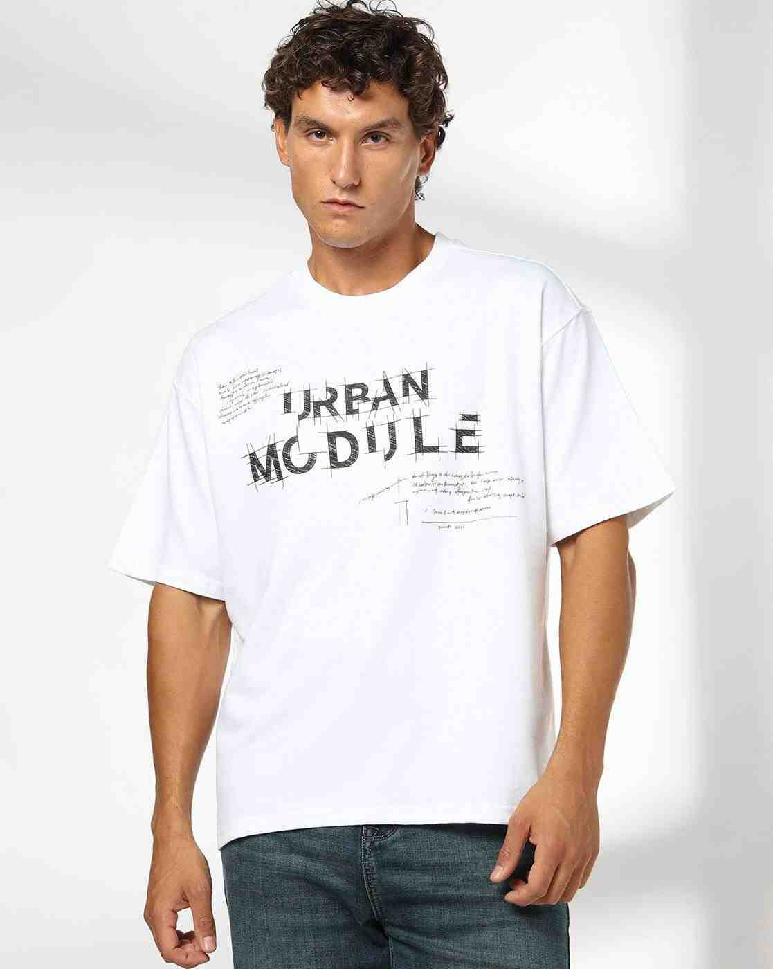 DNMX | Men Typographic Print Regular Fit Crew-Neck T-Shirt|0