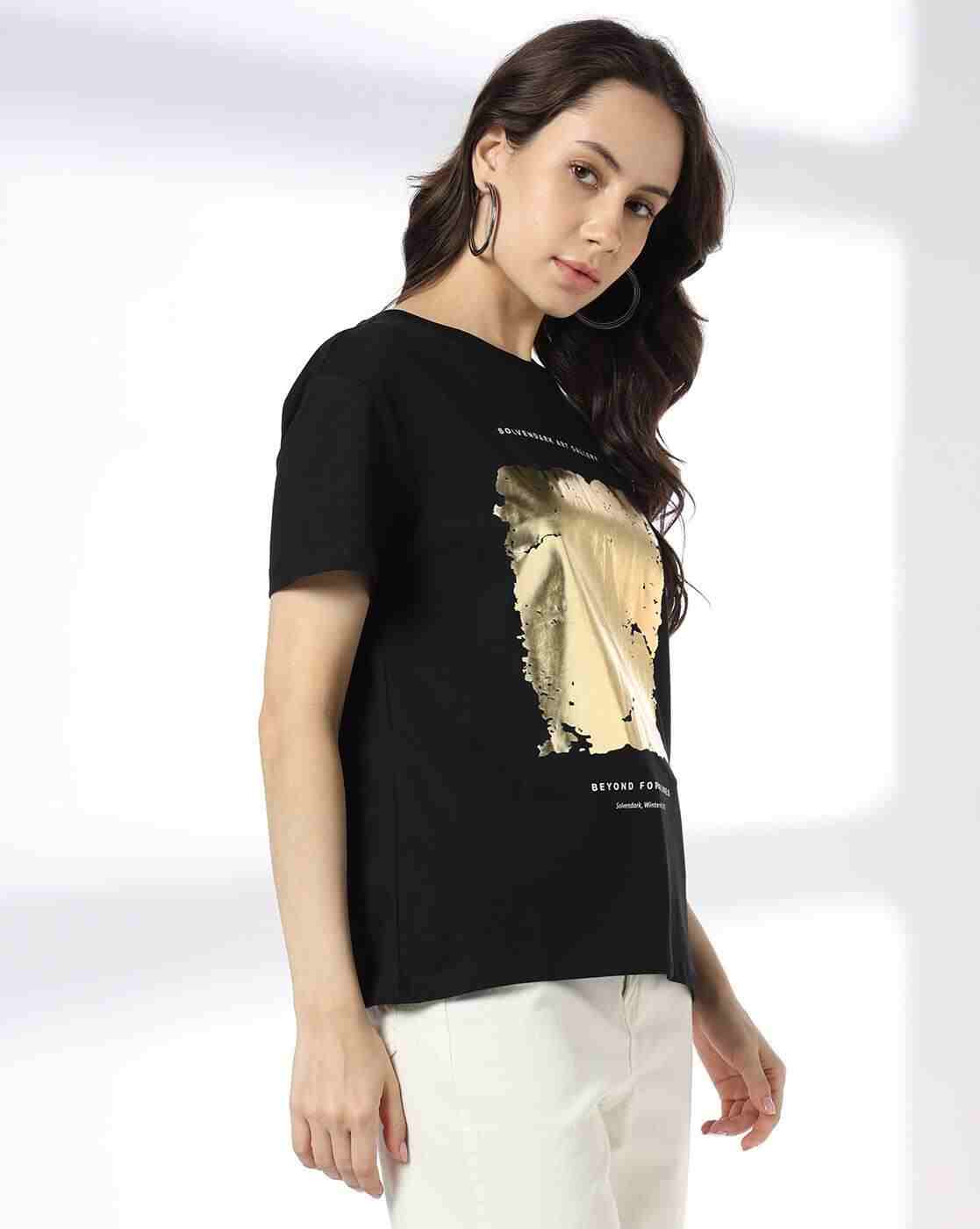 DNMX | Women Printed Relaxed Fit Crew-Neck T-Shirt|1