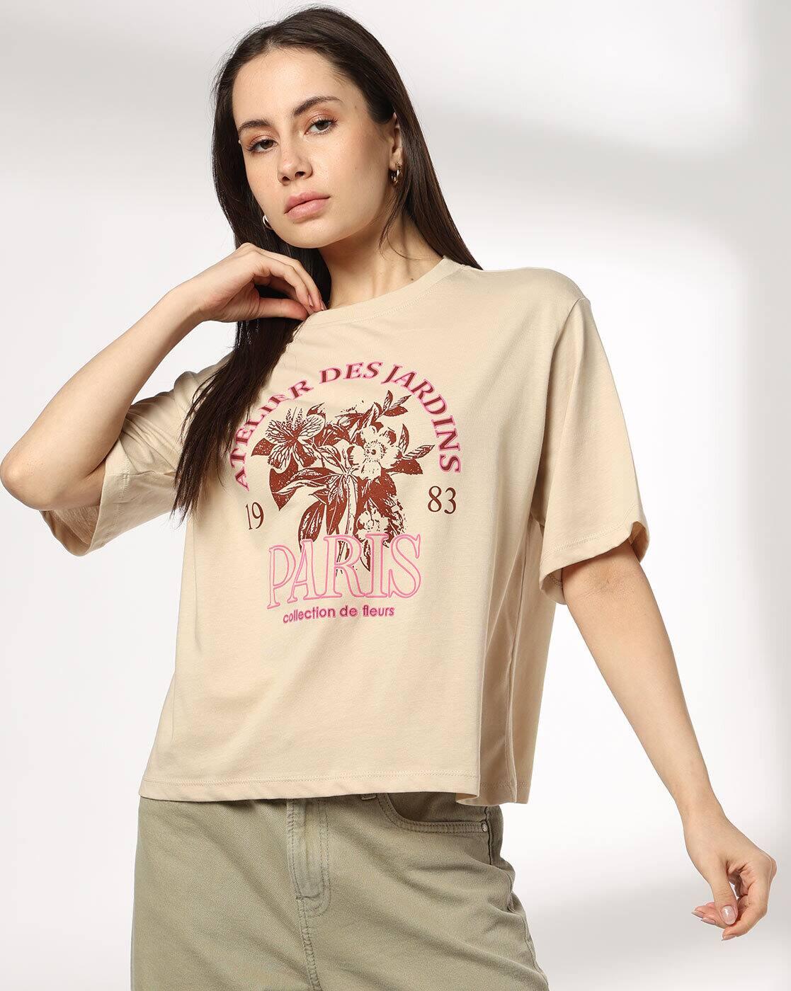 DNMX | Women Graphic Print Oversized Boxy Fit Crew-Neck T-Shirt|0