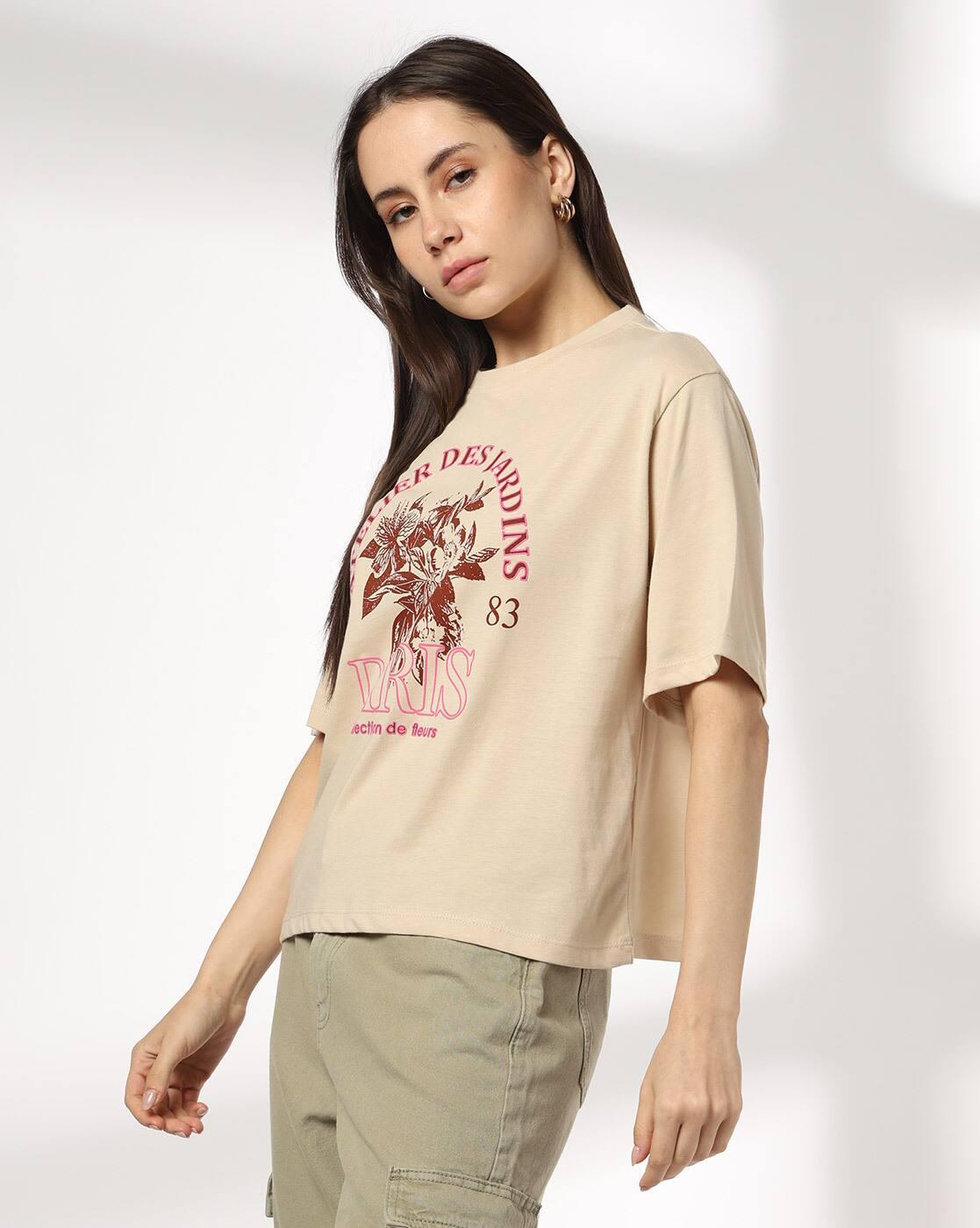 DNMX | Women Graphic Print Oversized Boxy Fit Crew-Neck T-Shirt|1