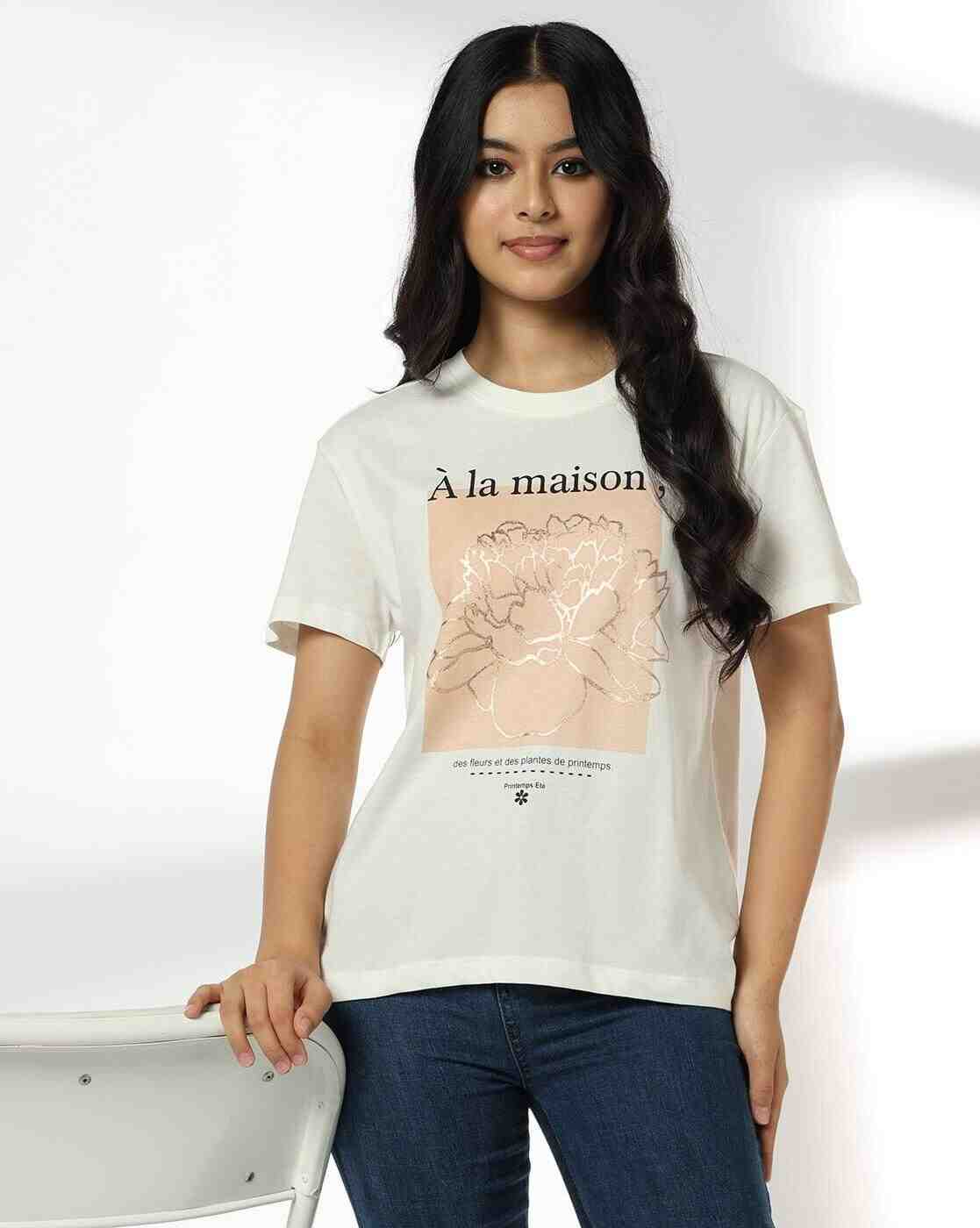 DNMX | Women Printed Loose Fit Crew-Neck T-Shirt|0