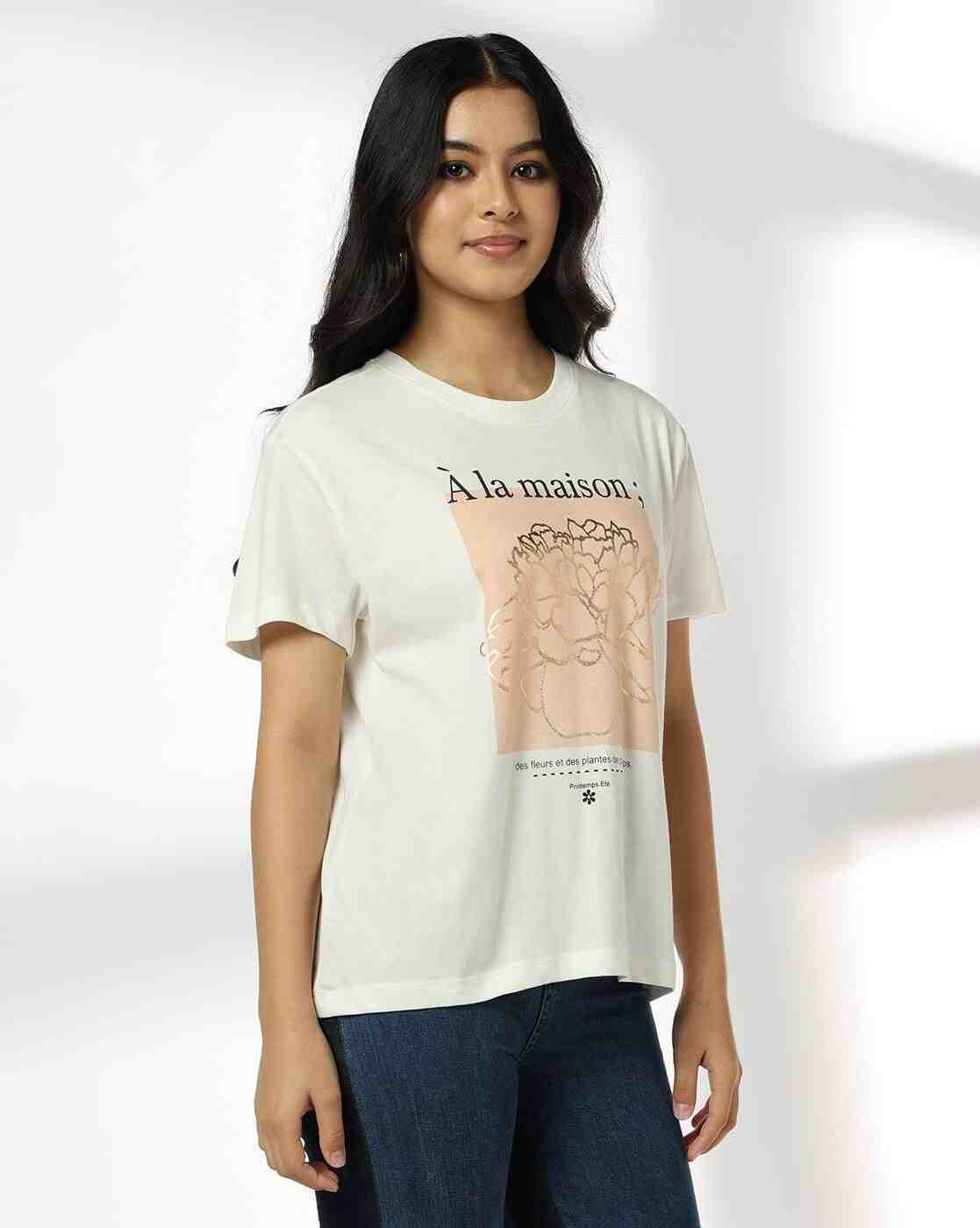 DNMX | Women Printed Loose Fit Crew-Neck T-Shirt|1