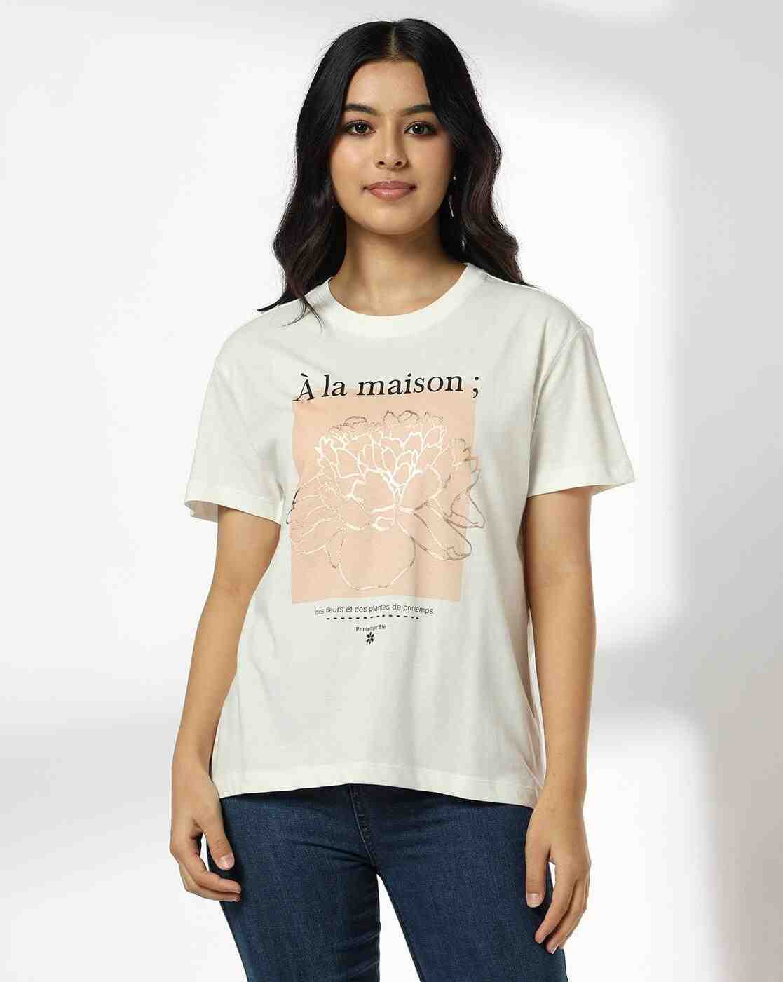 DNMX | Women Printed Loose Fit Crew-Neck T-Shirt|3