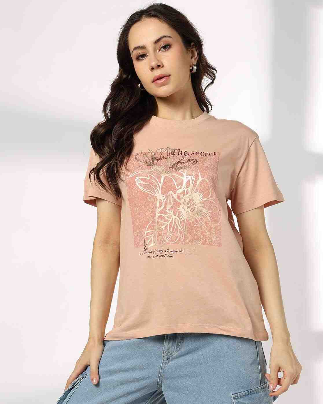 DNMX | Women Graphic Print Boxy Fit Crew-Neck T-Shirt|0