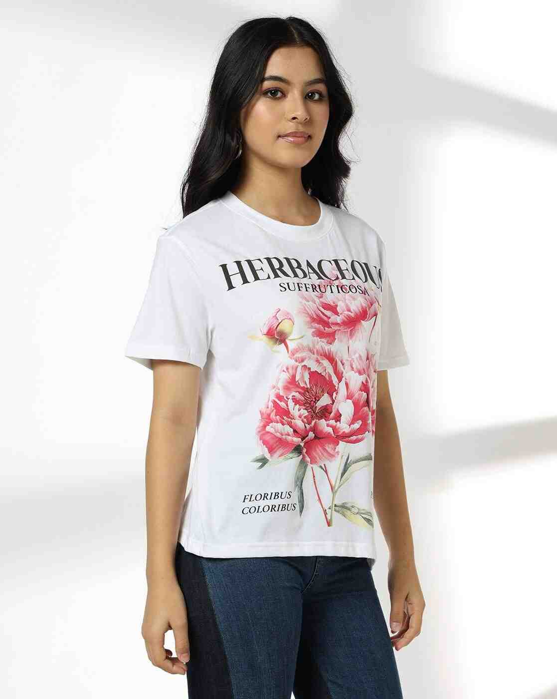 DNMX | Women Graphic Print Relaxed Fit Round-Neck T-Shirt|1