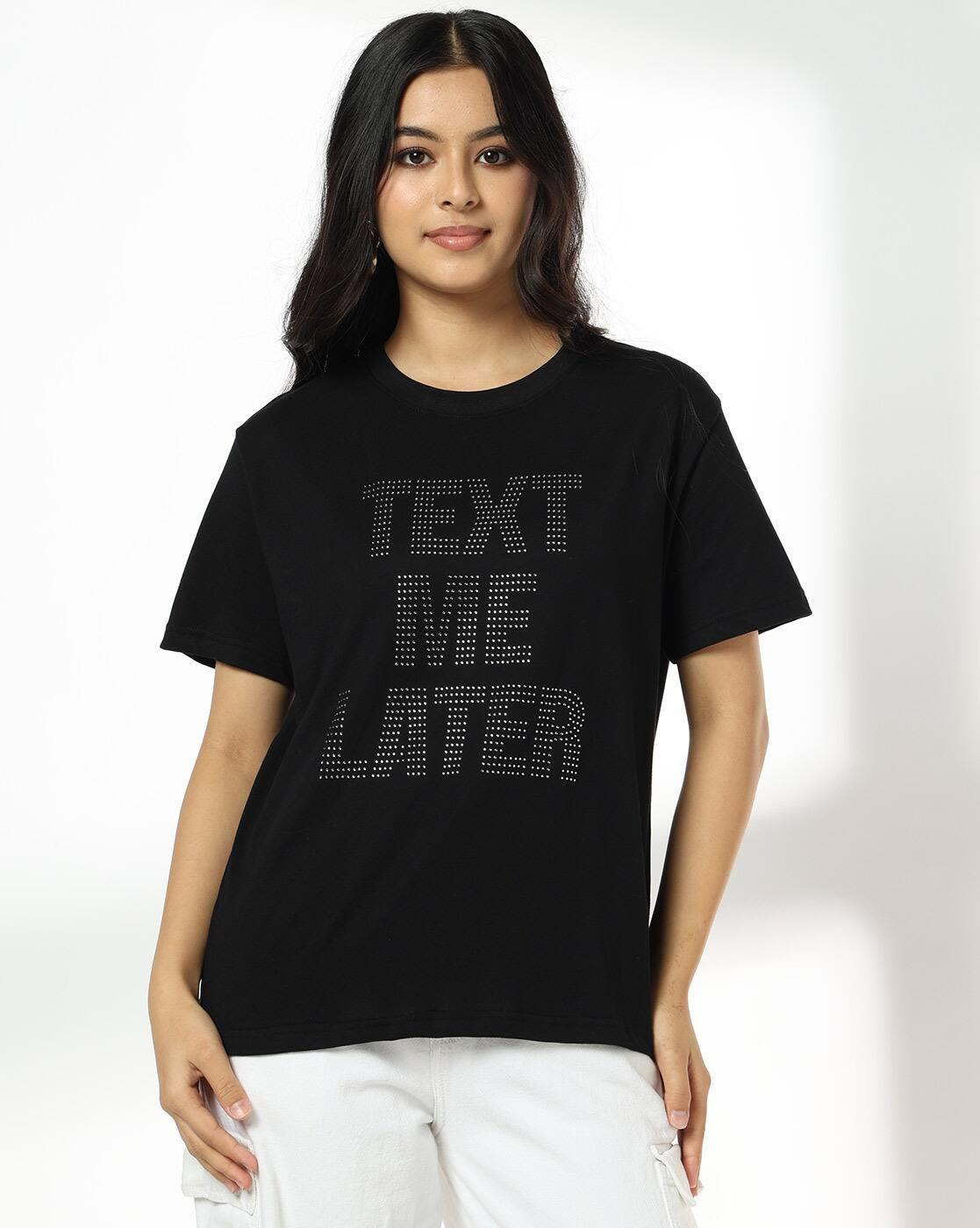 DNMX | Women Typographic Print Relaxed Fit Crew-Neck T-Shirt|3