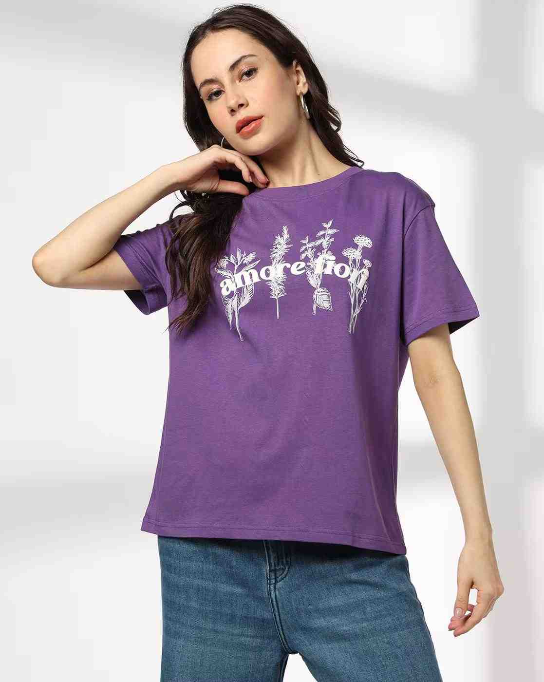 DNMX | Women Printed Boxy Fit Crew-Neck T-Shirt|0