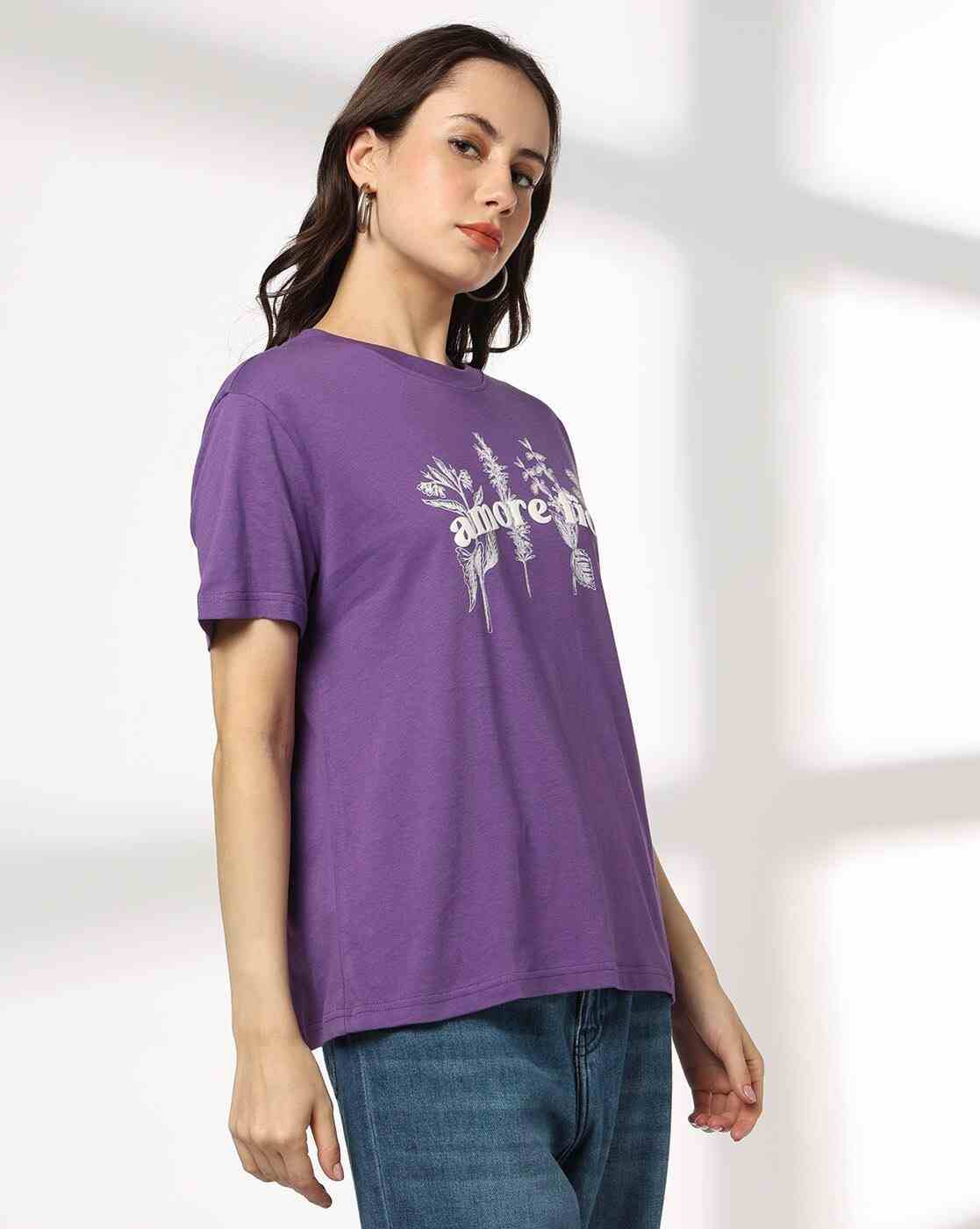 DNMX | Women Printed Boxy Fit Crew-Neck T-Shirt|1
