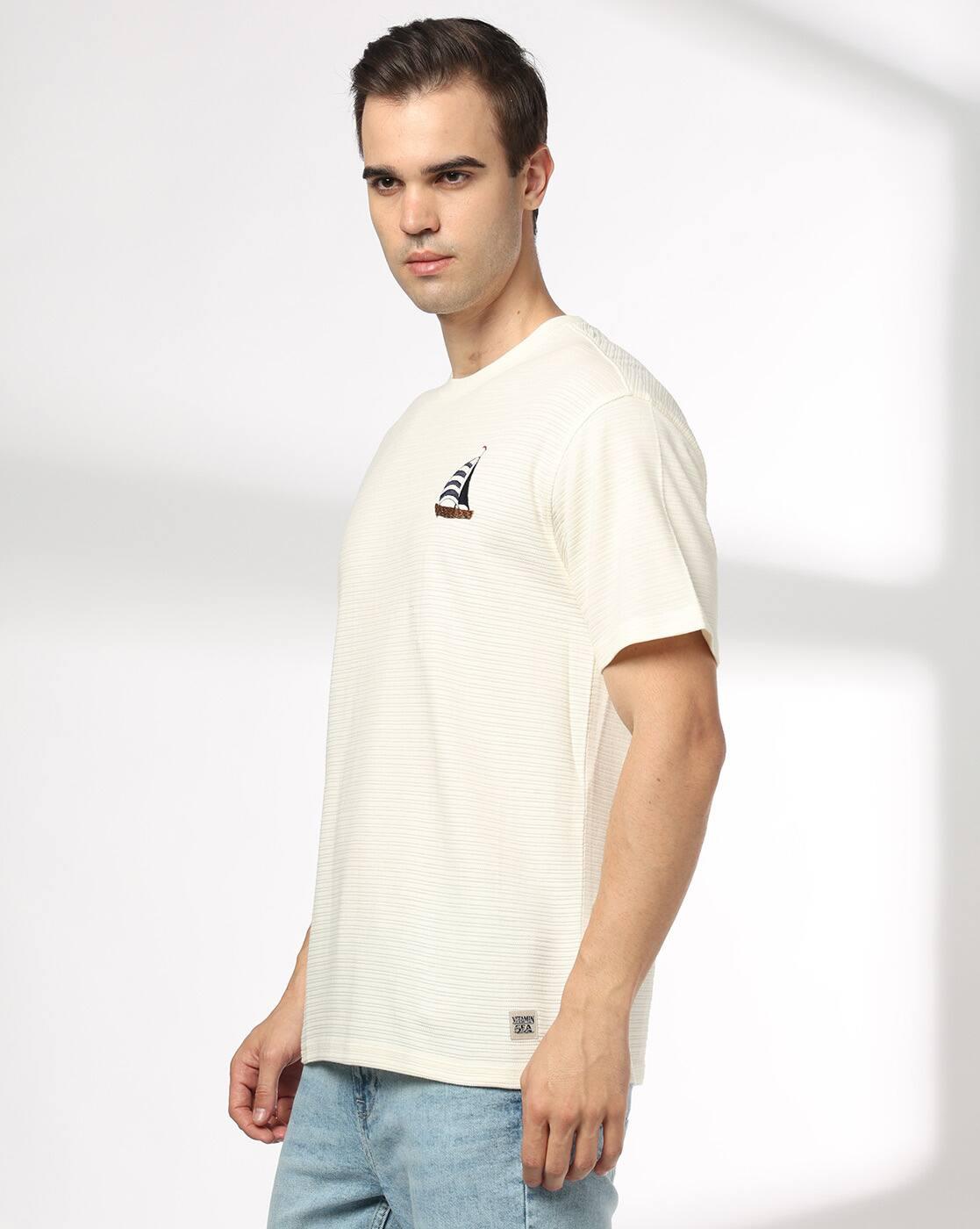 DNMX | Men Striped Relaxed Fit Crew-Neck T-Shirt|1