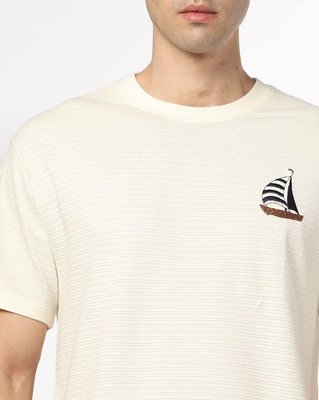DNMX | Men Striped Relaxed Fit Crew-Neck T-Shirt|4