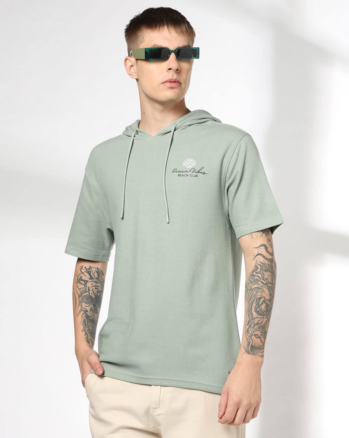 DNMX | Men Typographic Print Relaxed Fit Hooded T-Shirt|0