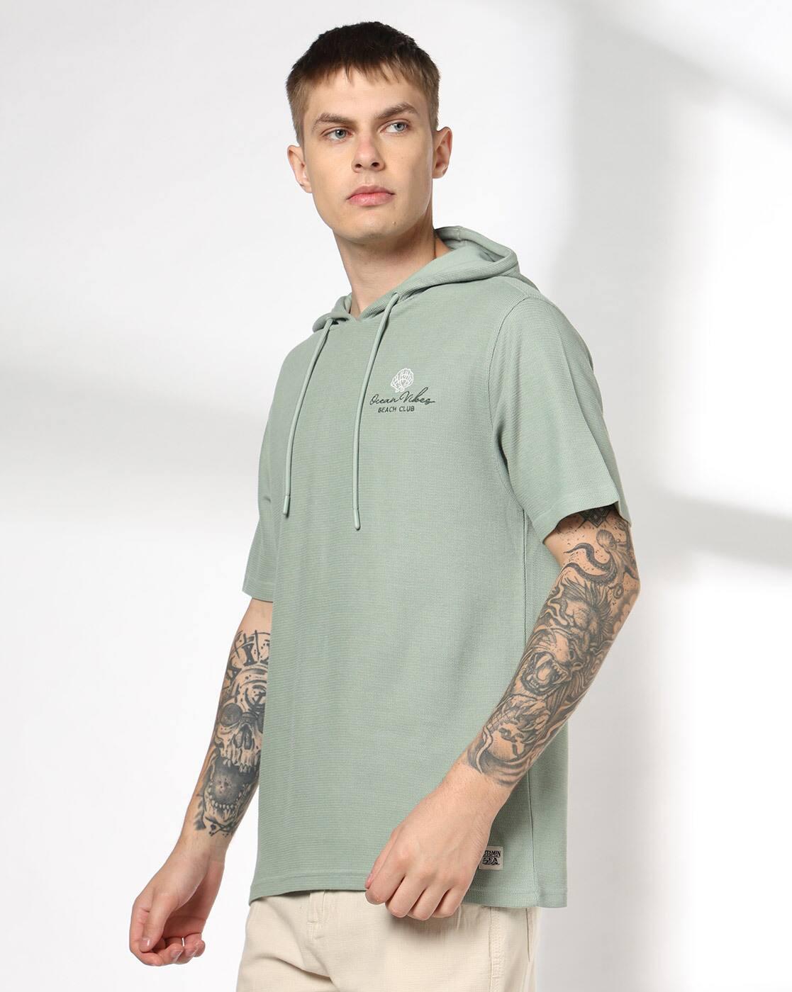DNMX | Men Typographic Print Relaxed Fit Hooded T-Shirt|1