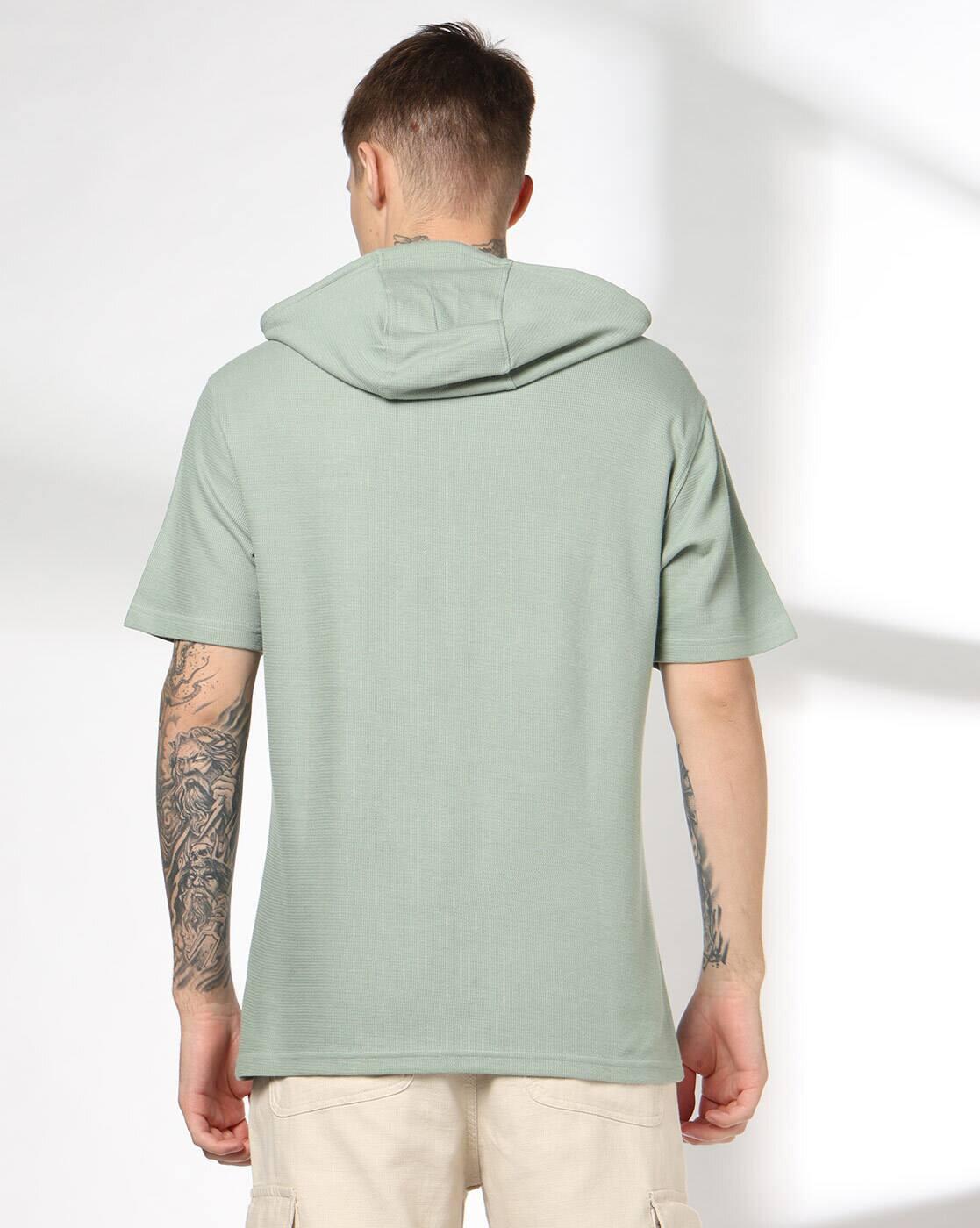DNMX | Men Typographic Print Relaxed Fit Hooded T-Shirt|2