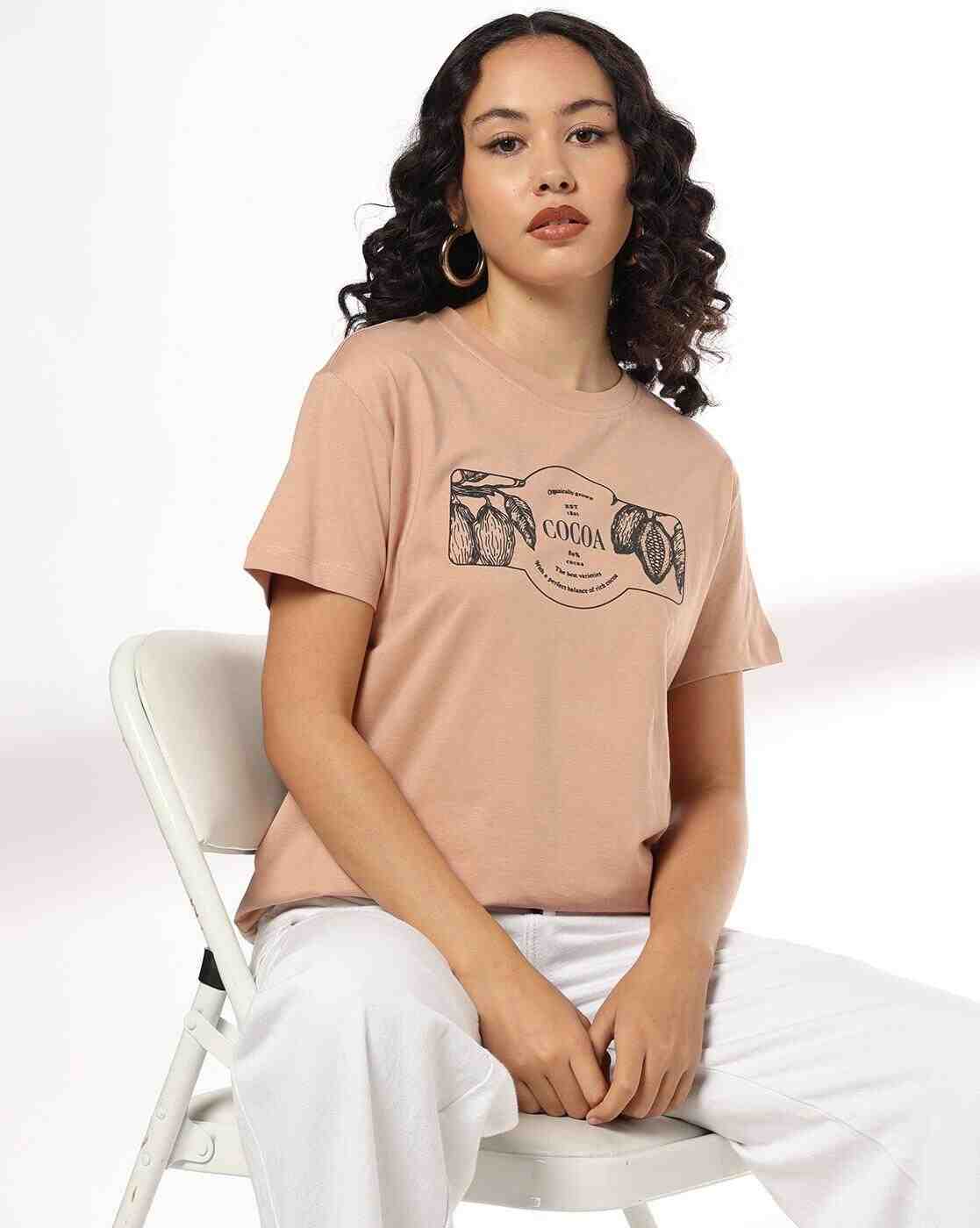 DNMX | Women Printed Loose Fit Crew-Neck T-Shirt|0