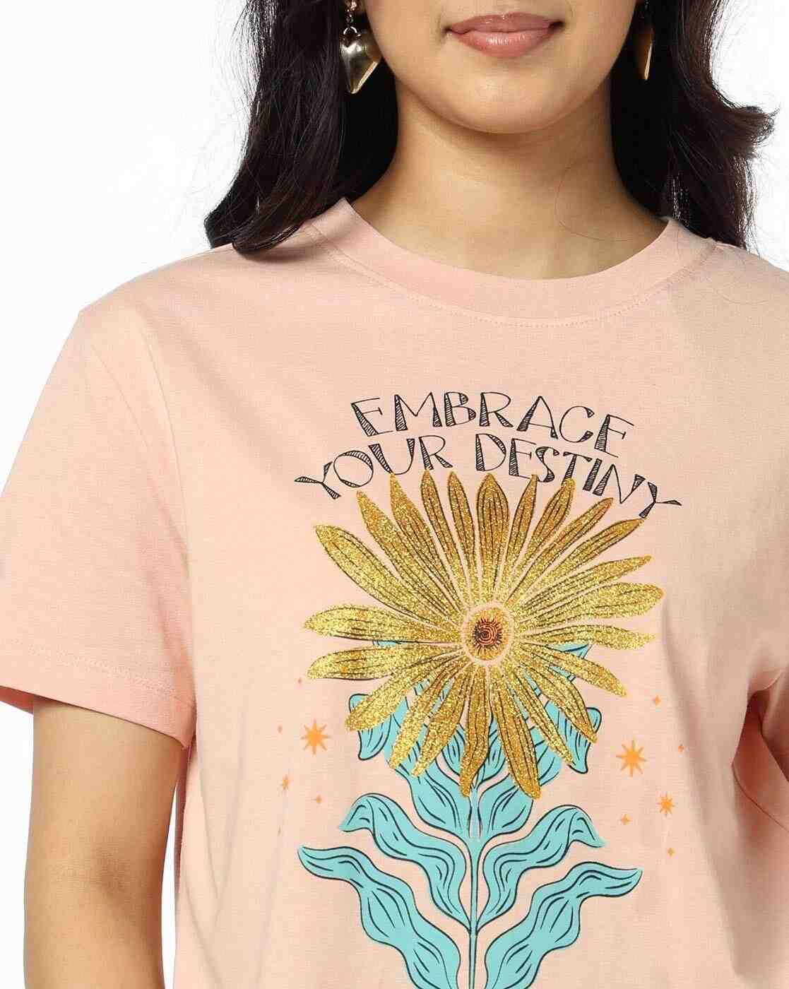 DNMX | Women Floral Print Relaxed Fit Crew-Neck T-Shirt|3