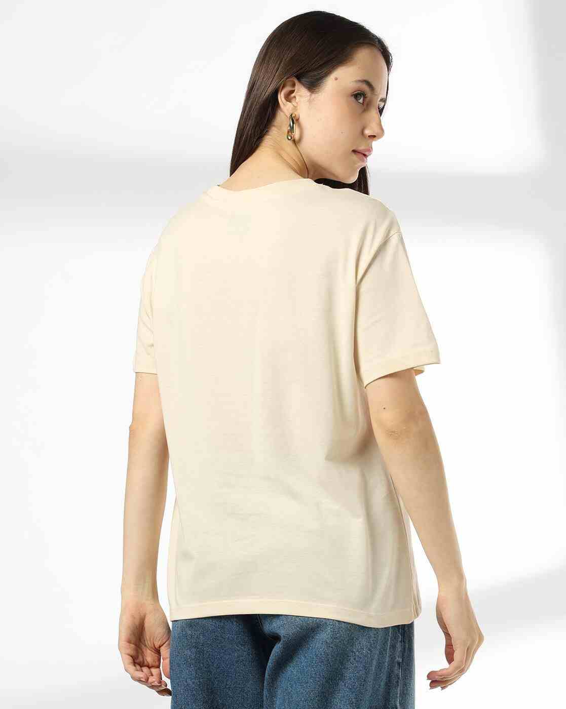 DNMX | Women Typographic Print Relaxed Fit Crew-Neck T-Shirt|2
