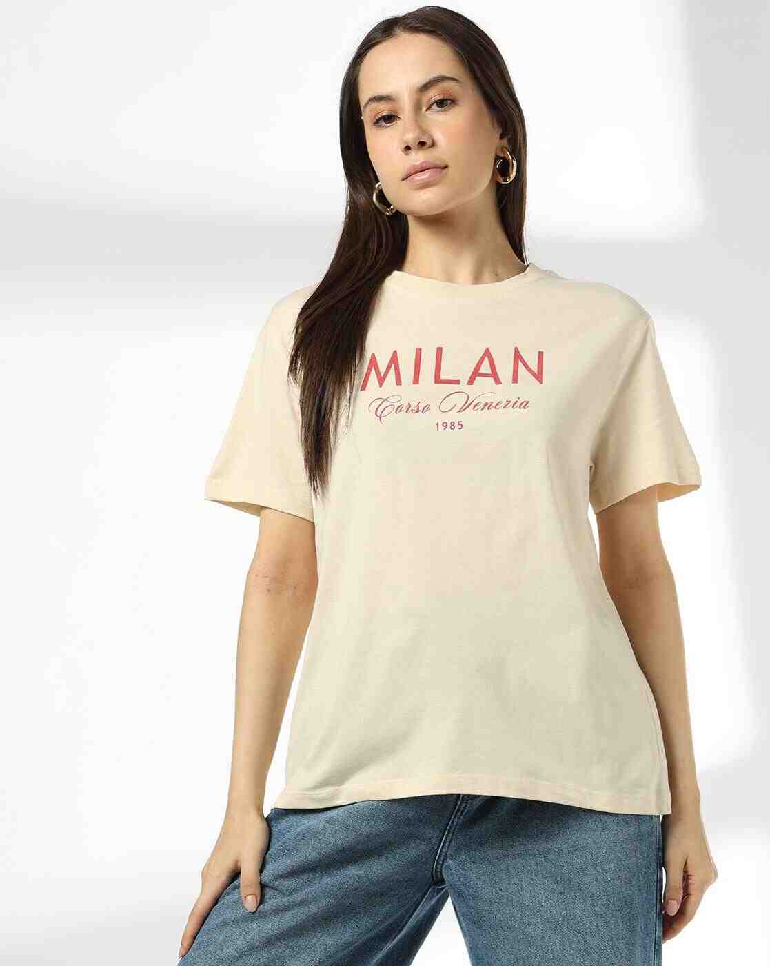 DNMX | Women Typographic Print Relaxed Fit Crew-Neck T-Shirt|3
